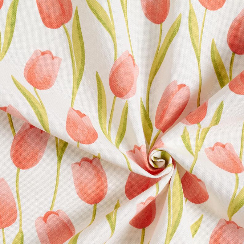 Tissu de décoration Semi-panama Tulipes – ivoire/homard, image number 3