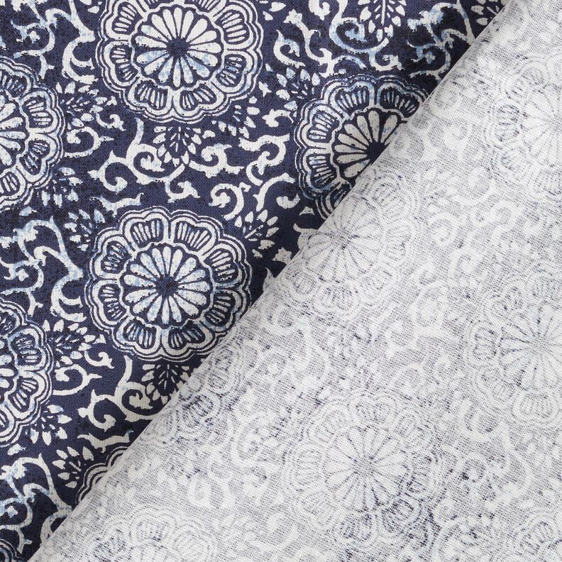 Tissu en coton Cretonne Mandala fleuri – blanc/bleu nuit,  image number 4