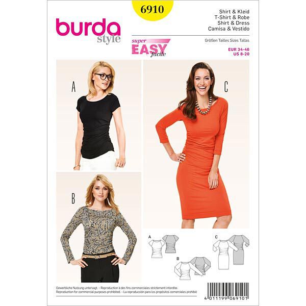 T-shirt / robe - à manches raglan, Burda 6910,  image number 1