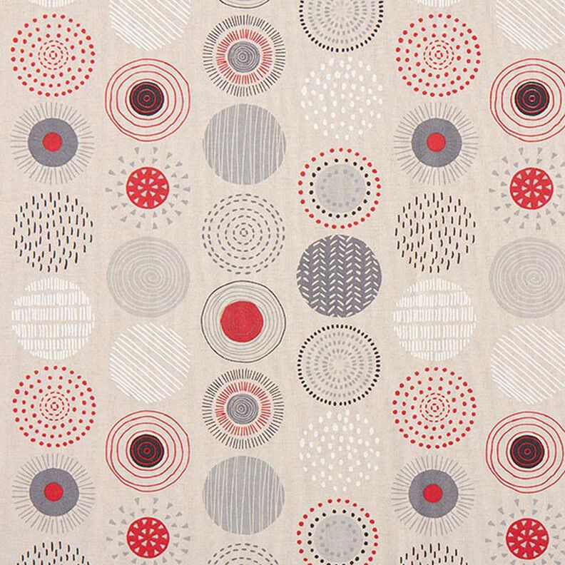 Tissu de décoration Semi-panama cercles peints – rouge/nature,  image number 1