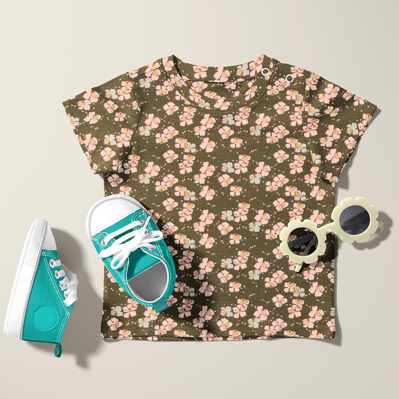 Jersey coton Jolies petites fleurs – kaki,  image number 5