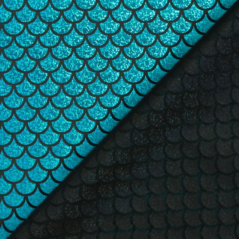 Jersey feuilles Meerjungfrau-Schuppen – noir/turquoise,  image number 4