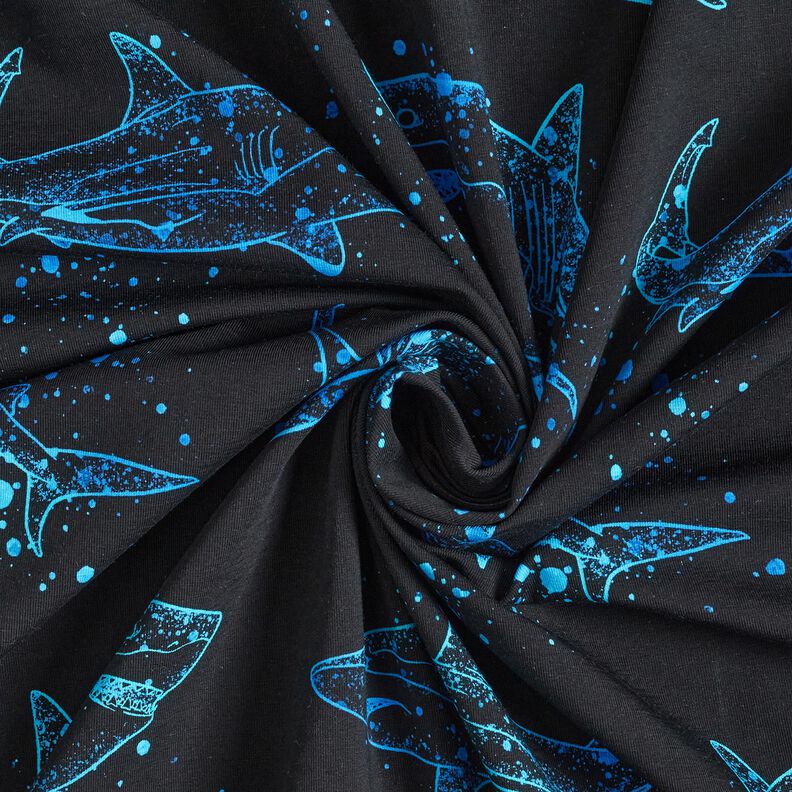 Jersey coton Requins | Glitzerpüppi – noir/turquoise clair,  image number 3