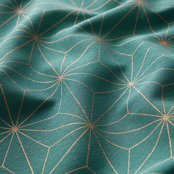 Tissu de décoration Canvas Étoiles Art déco – pétrole/or,  image number 2