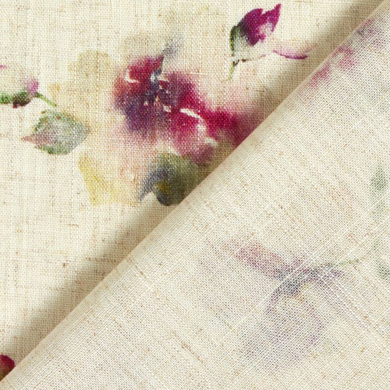 Mélange viscose lin fleurs aquarelles – nature/raisin,  image number 4