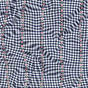 Tissu en coton Jacquard Carreaux et fleurs – bleu océan/blanc, 