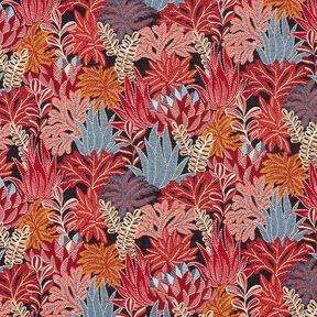 Tissu de décoration Jacquard Feuilles de la jungle – noir/carmin, 