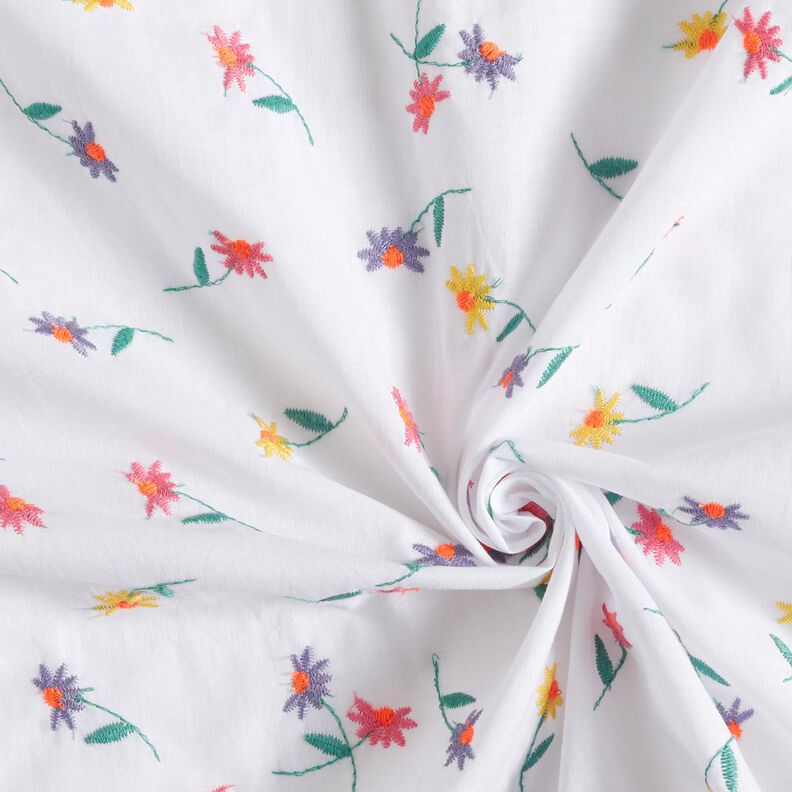 Batiste de coton fin Fleurs brodées | Poppy Fabrics – blanc/orange néon,  image number 3