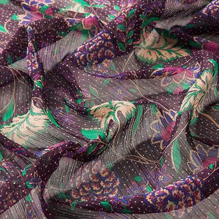 Crêpe mousseline Rayures lurex & fleurs – aubergine, 