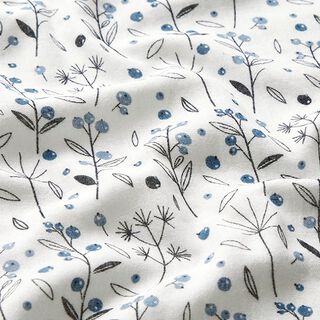 Tissu double gaze de coton Plantes des prés – blanc/bleu, 