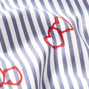 Popeline Stretch Rayures et cœurs – blanc/indigo, 