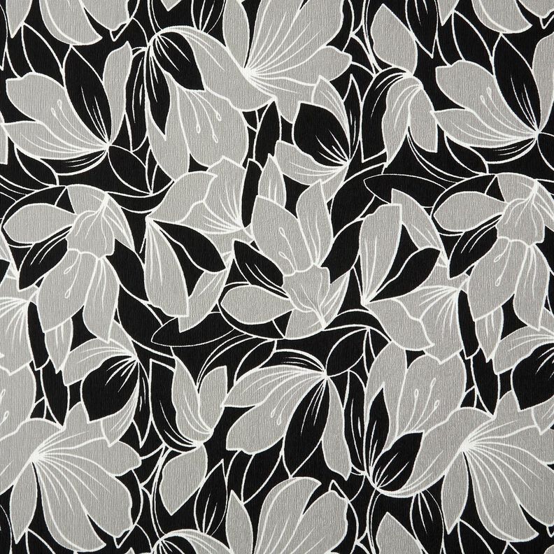 Crêpe stretch Grandes fleurs – noir/gris clair, image number 1