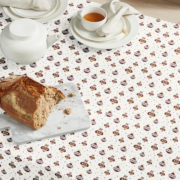 Tissu en coton Popeline Boules de Noël pointues – blanc/or, image number 7