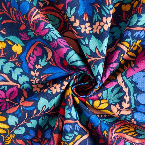 Tissu en coton Cretonne vrilles florales – bleu nuit,  image number 3