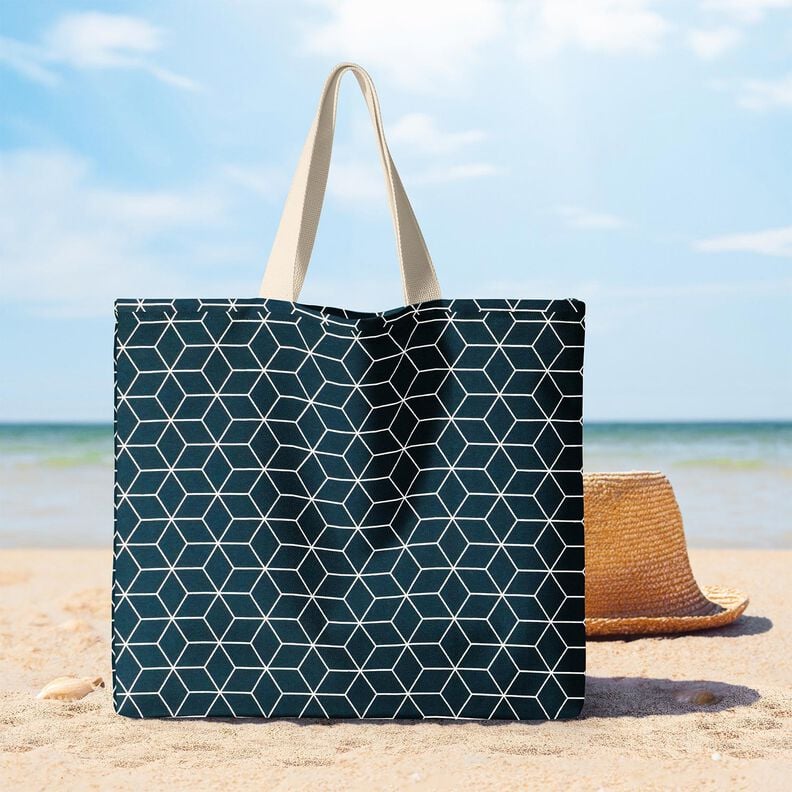 Tissu de décoration Jacquard cubes modernes – bleu nuit/ivoire,  image number 7