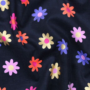 Velours milleraies Fleurs avec imprimé pailleté | Poppy Fabrics – bleu marine, 