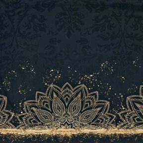 Jersey coton Tissu pour bordure Mandala baroque taches dorées | Glitzerpüppi – noir, 