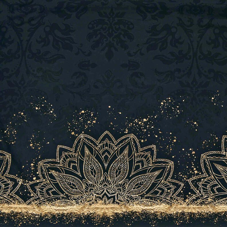 Jersey coton Tissu pour bordure Mandala baroque taches dorées | Glitzerpüppi – noir,  image number 2