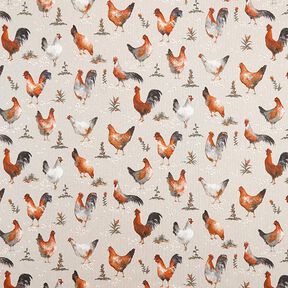 Tissu de décoration Semi-panama Poules – nature/terre cuite, 