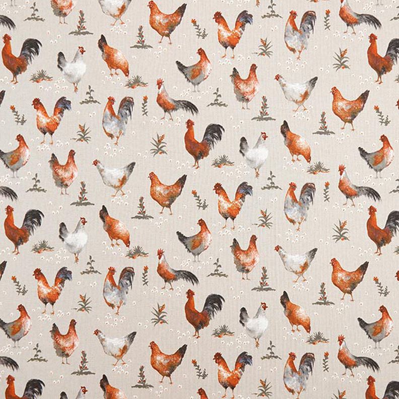 Tissu de décoration Semi-panama Poules – nature/terre cuite, image number 1
