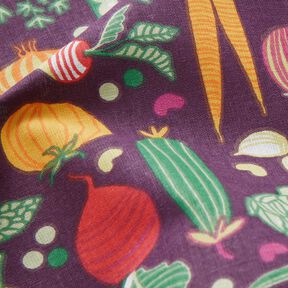 Tissu en coton Cretonne Variété de légumes – aubergine/vert, 