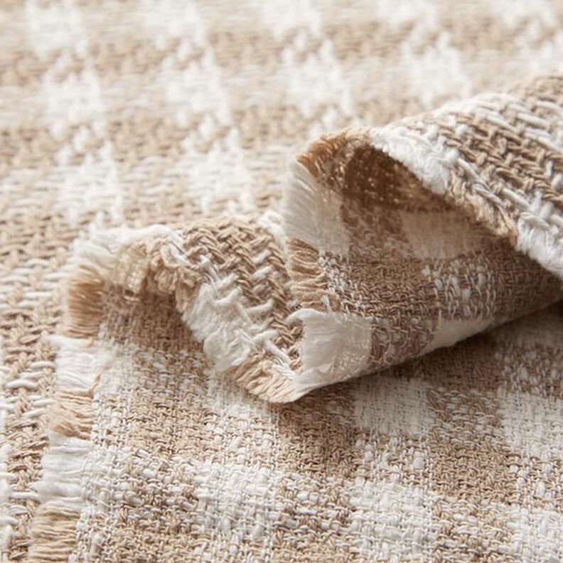 Tissu pour manteau en coton Carreaux – blanc/beige foncé, image number 3