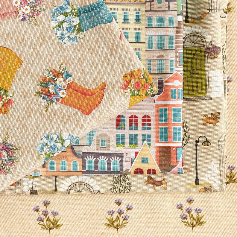 Tissu de décoration Sergé coton Fleurs et écriture  – beige,  image number 5