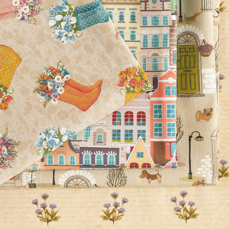 Tissu de décoration Sergé coton Fleurs et écriture – beige, image number 5