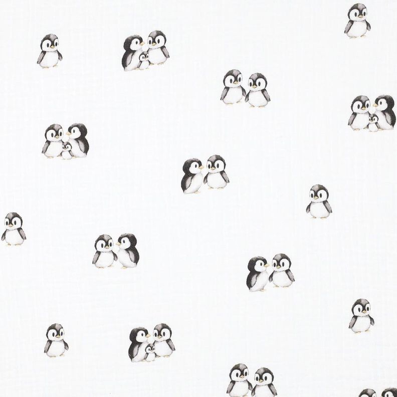 GOTS Tissu double gaze de coton Pinguine Impression numérique | Poppy Fabrics – ivoire/anthracite,  image number 1