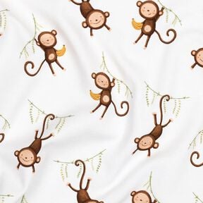 GOTS Jersey coton singes dans la jungle Impression numérique | Poppy Fabrics – blanc/marron foncé, 