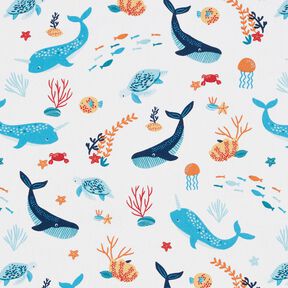 Tissu en coton Cretonne Animaux sous-marins – blanc/bleu aqua, 