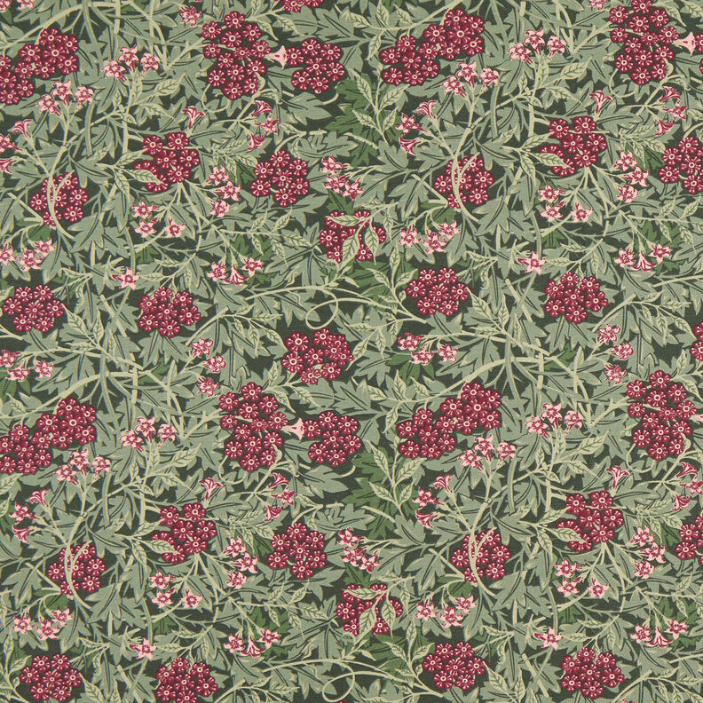 Tissu de décoration Semi-panama Fleurs de jasmin – pin foncé/rouge bordeaux, image number 1