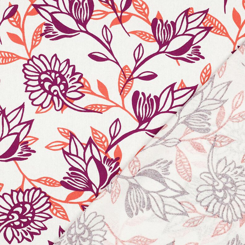 Mélange viscose lin Fleurs | Poppy Fabrics – ivoire/raisin,  image number 4