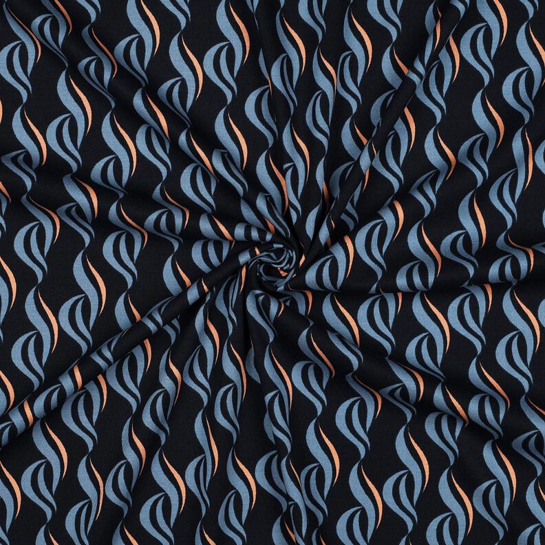 Viscose stretch vagues abstraites – bleu noir/jean bleu clair, image number 3