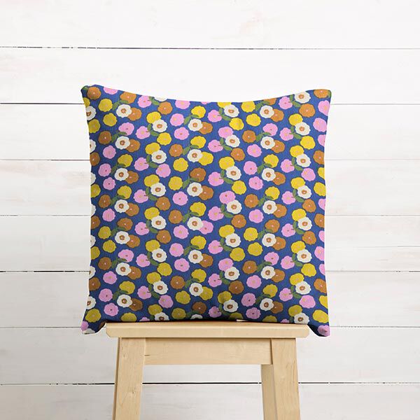 Tissu en coton Cretonne Fleurs rondes – jaune soleil/bleu,  image number 5