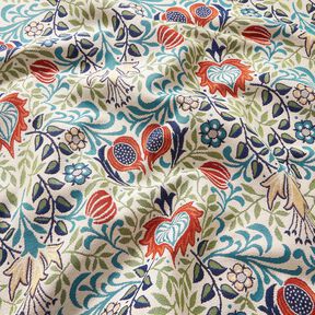 Tissu de décoration Gobelin vrilles symétriques – beige clair/turquoise, 