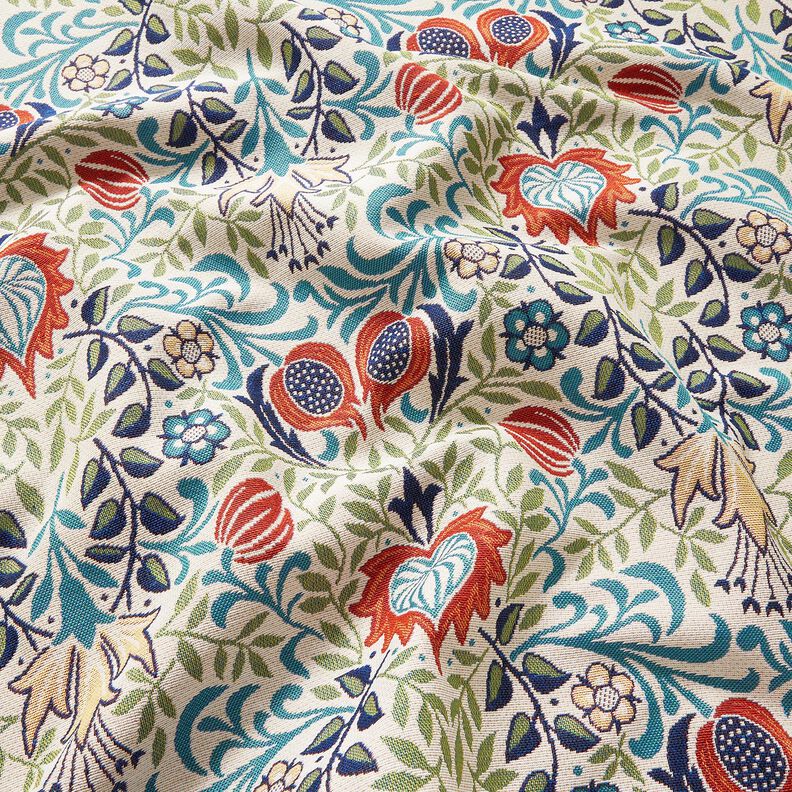 Tissu de décoration Gobelin vrilles symétriques – beige clair/turquoise, image number 2