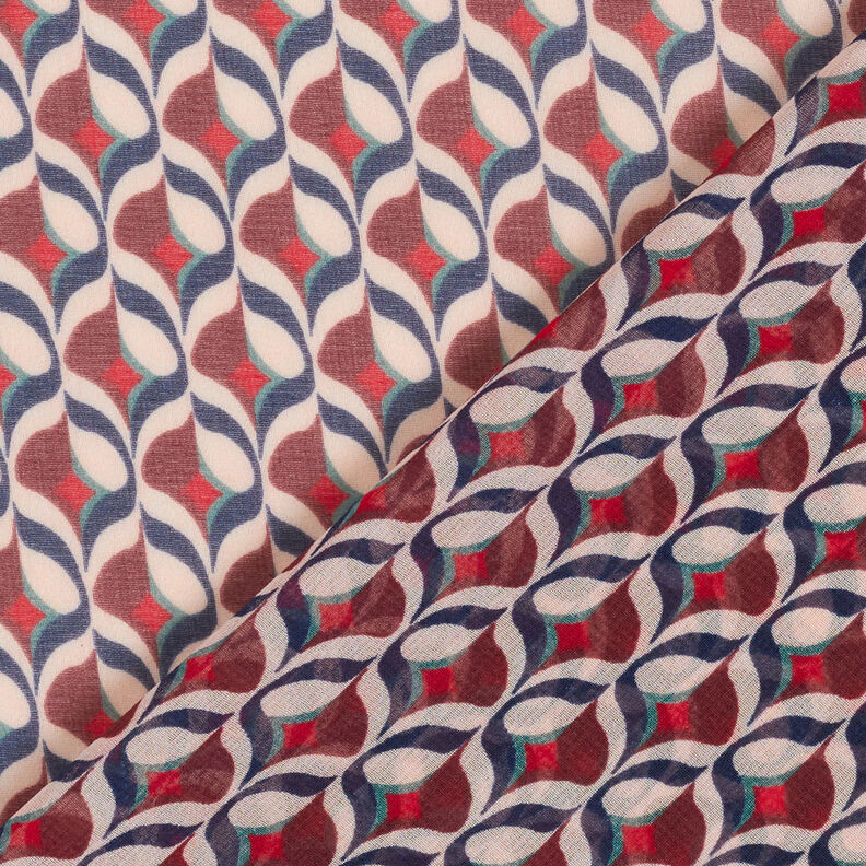 Mousseline de soie Motif rétro – blanc/rouge foncé,  image number 5