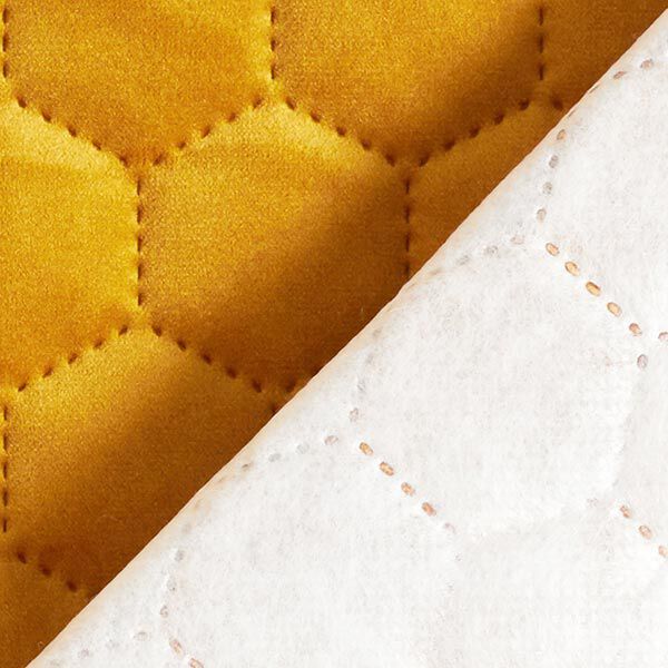Tissu de revêtement velours matelassé nid d'abeille – moutarde,  image number 4