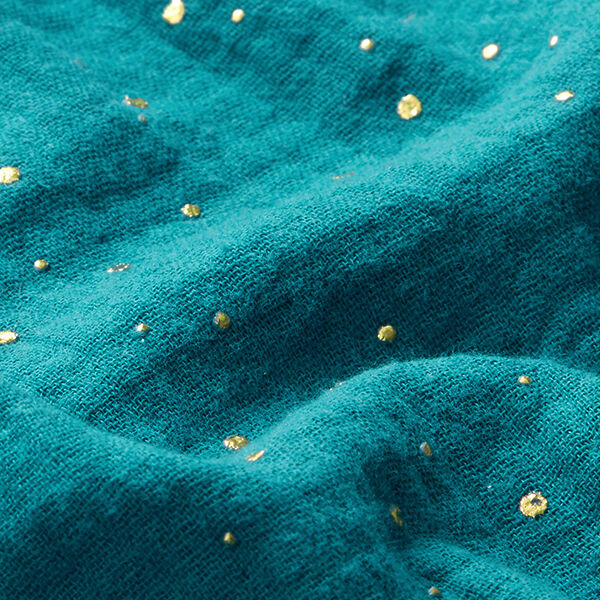 Tissu double gaze de coton taches dorées éparses – pétrole/or,  image number 2