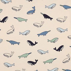 Jersey coton Jolies baleines | Poppy Fabrics – noix de cajou/bleu marine, 