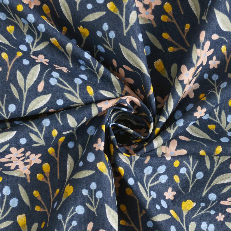 Tissu en coton Cretonne Fleurs – bleu nuit,  image number 3