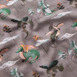 Jersey coton Dragons en aquarelle Impression numérique – taupe foncé, 