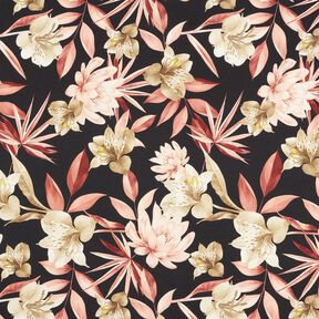Crêpe satin magnolias et feuilles de palmier – noir/beige, 