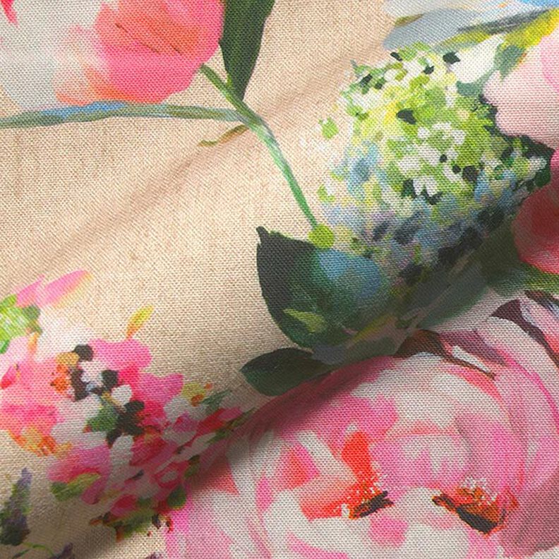 Tissu déco semi-panama Impression numérique de roses en aquarelle – nature,  image number 2