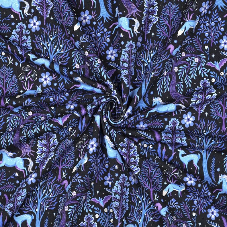 French Terry Sweat d’été Forêt de conte de fée Impression numérique | Poppy Fabrics – bleu, image number 3
