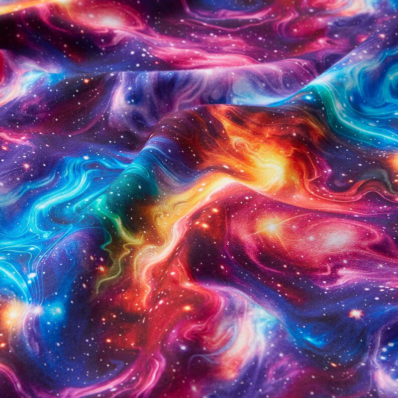 French Terry Sweat d’été Galaxie Impression numérique – lilas bleu/rouge feu, image number 2