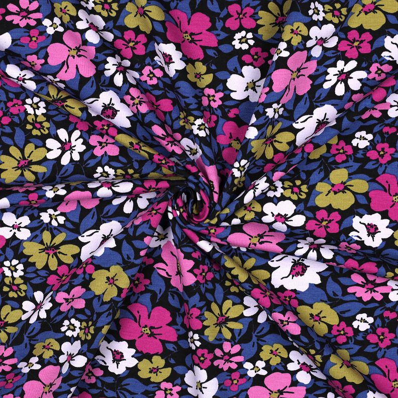 French Terry Sweat d’été Fleurs – noir/indigo, image number 3