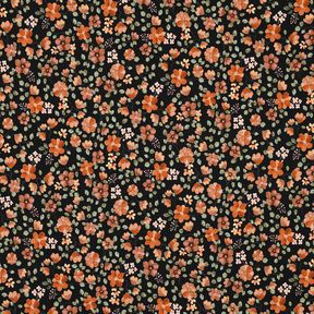 GOTS Jersey coton Fleurs d'automne Impression numérique – noir/orange pêche, 