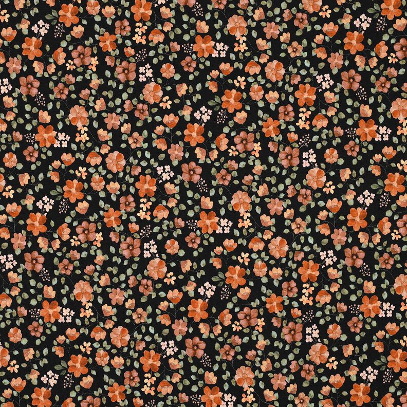GOTS Jersey coton Fleurs d'automne Impression numérique – noir/orange pêche,  image number 1